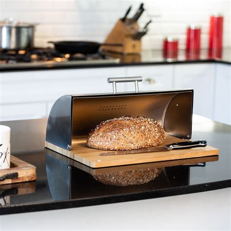 stainless steel bread box with bamboo cutting board|Stainless Steel Bread Box with Bamboo Cutting Board Lid Bread .